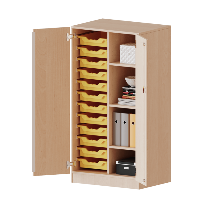 ErgoTray Schrank, zweireihig, 3,5 Ordnerhöhen - mit 12 flachen ErgoTray-Boxen - evo180 Serie 1