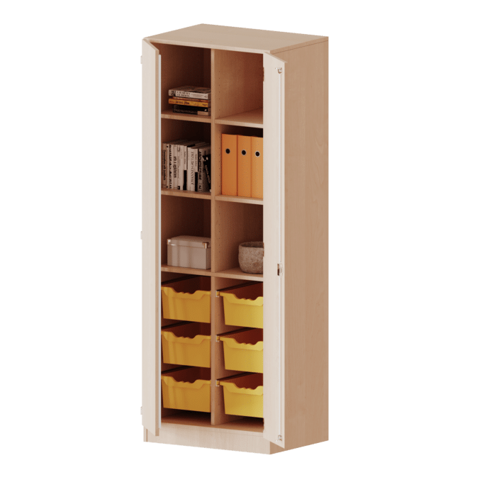 ErgoTray Schrank, zweireihig, 5 Ordnerhöhen - mit 6 hohen ErgoTray-Boxen - evo180 Serie 1