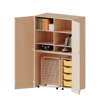 Garagenschrank, 1 Container mit 4 hohen ErgoTray Boxen und Trockenwagen TW15 - Serie evo180