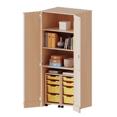 Garagenschrank, 2 Container mit je 4 flachen und 4 hohen ErgoTray Boxen - Serie evo180