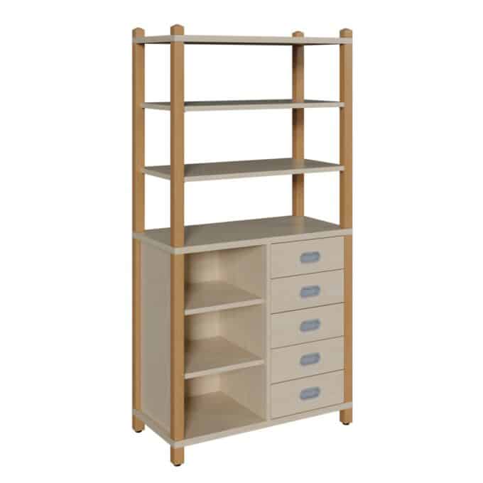 Stollenschrank mit 5 Dekorschüben, Regal und Regalaufsatz 1