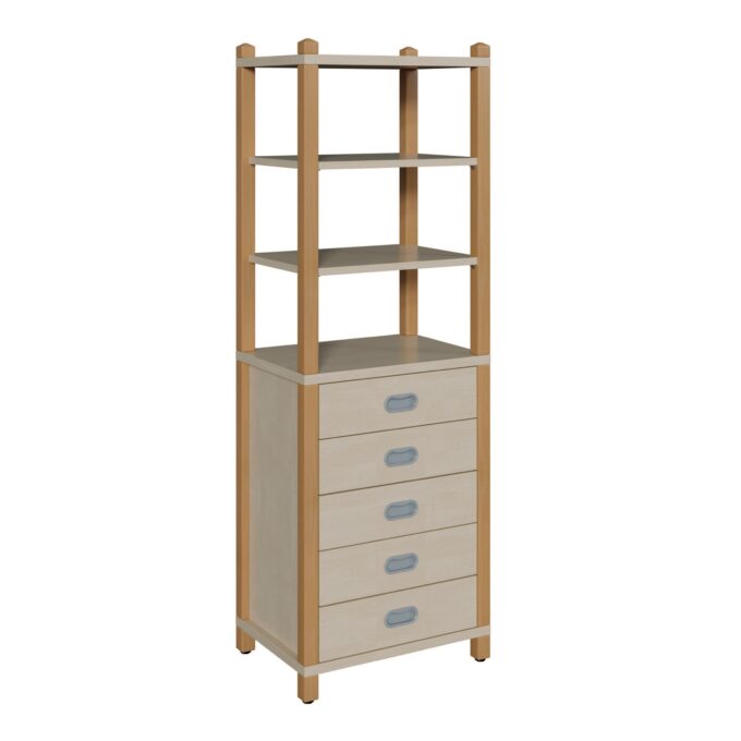 Stollenschrank mit 5 Dekorschüben und Regalaufsatz Breite 56 cm 1