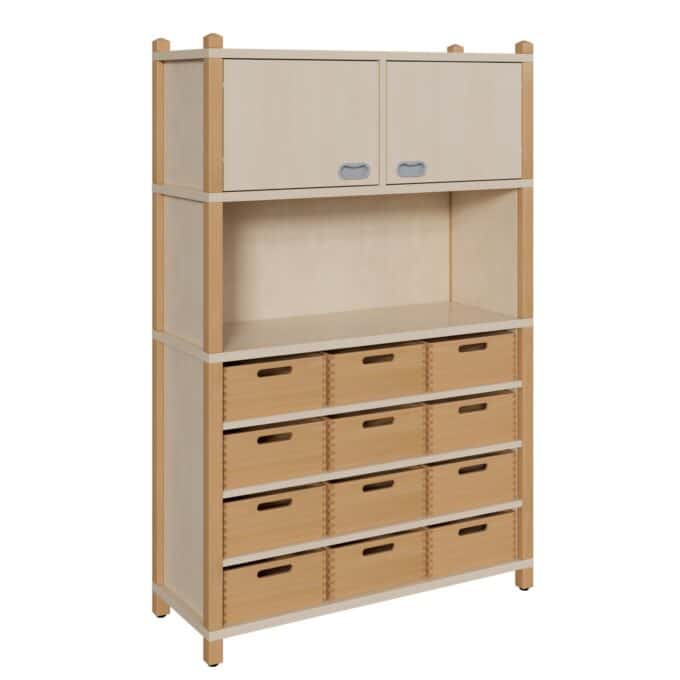 Stollenschrank mit großen Massivholzkästen und Oberschrank 1