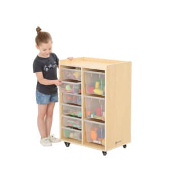 Mobiles Regal mit 2 Reihen - 6 kleine und 3 große Boxen von WISDOM