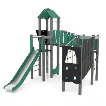 Spielturm-Anlage mit Brücke, Kletterelementen, Rutsche und 3 Plattformen RECYCLED RC1410 von Vinci Play