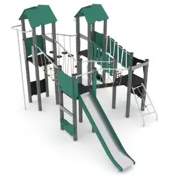 Spielturm-Anlage mit Balancierbrücken, Kletterelementen, Rutsche und 4 Plattformen - RECYCLED RC1411 von Vinci Play