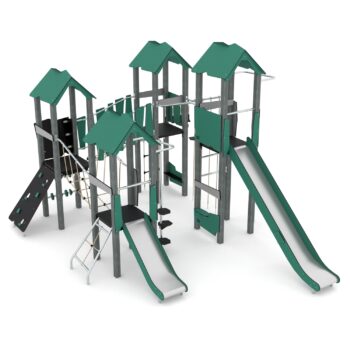Spielturm-Anlage mit Balancierbrücken, Kletterelementen, 2 Rutschen und 4 Plattformen - RECYCLED RC1412 von Vinci Play