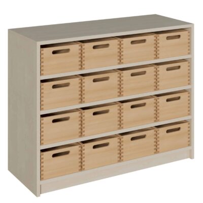 Korpus-Schrank mit 16 mittleren Massivholzkästen