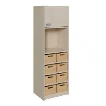 Korpus-Schrank mit 8 mittleren Massivholzkästen und Tür oben