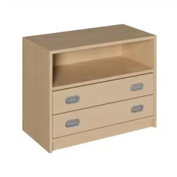 Korpus-Schrank mit 2 breiten Dekorblendenschüben und Regal