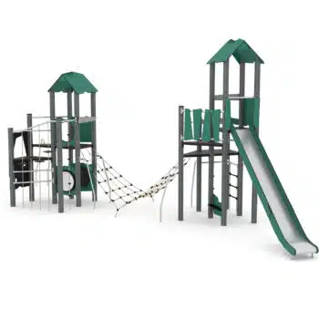 Spielturmanlage mit 2 Türmen, Rutsche, Kletternetz und Stangen - RECYCLED RC1454 von Vinci Play
