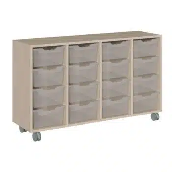 Fahrbares Korpus-Raumteilerregal, 16 hohe ErgoTray Boxen