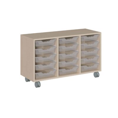 Fahrbares Korpus-Raumteilerregal, 15 flache ErgoTray Boxen