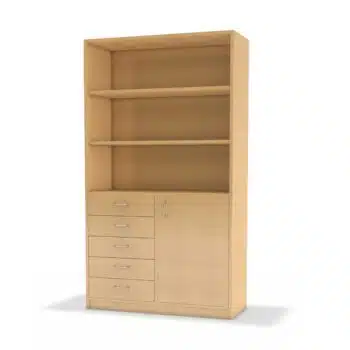 Hochschrank mit Regal oben, Tür und Schubkästen unten