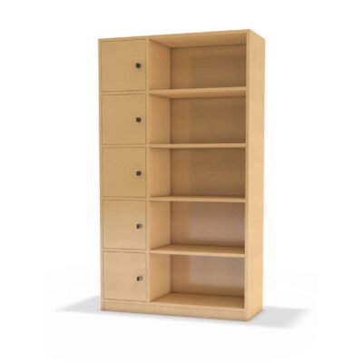 Lehrerfachschrank mit 5 Eigentumsfächer und Regal offen
