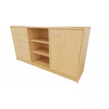 Korpus-Classic Unterschrank mit Tür, 5 Schubläden und Regal mittig, jeweils 2 Einlegeböden - Breite: 152 cm
