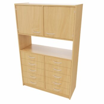 Hochschrank STT unten: 10 Schubkästen, mittig: offenes Fach, (ohne Rückwand) oben: Doppeltür, mit Mittelwand