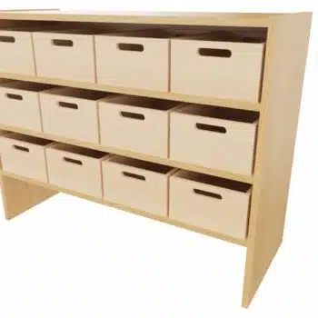 Sockelnischenschrank mit 12 Materialkästen, 2 feste Böden