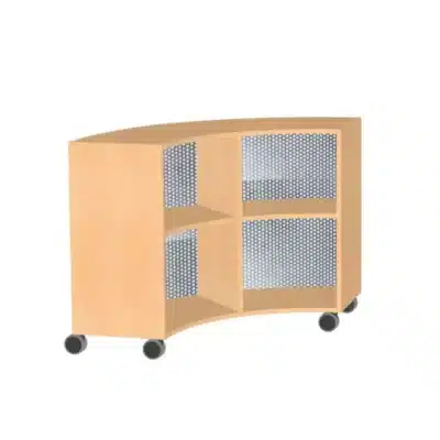 Viertelkreisschrank offen, mit Lochblechrückwand (RAL 9006)
