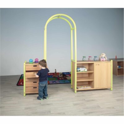 LILY Regalsystem - Schrank mit 5 Massivholzschüben, Durchgang 82 cm breit mit Bogenaufsatz, Tür und Regal