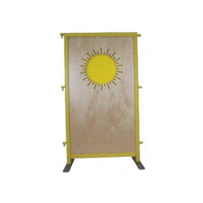 Raumteiler Maxi Holzwand ‘Sonne’ mit Plexiglas gelb