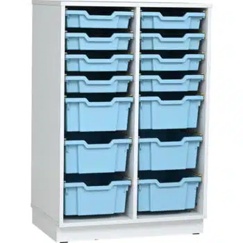 Regal M+, 14 hellblaue Behälter (Quadro 206)