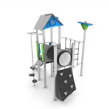 Spielturm mit Rutsche, Kriechrohr und Kletterelementen - STEEL+ 1704 - Vinci Play