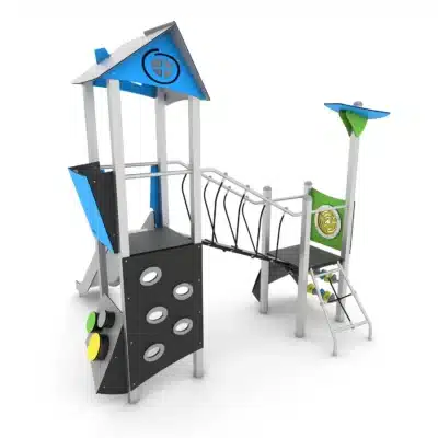 Spielturmanlage mit Rutsche, Brücke und Kletterelementen - STEEL+ 1707