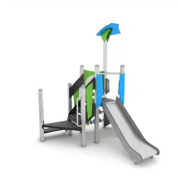 Spielturm mit Rutsche, Treppe, Klettersteine und Spielwand - STEEL+ 1701 - Vinci Play
