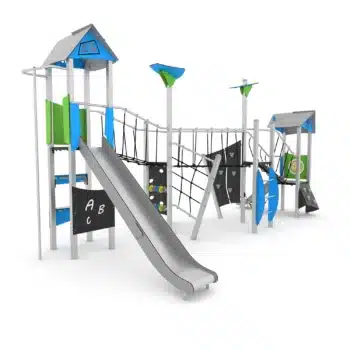 Spielanlage mit 2 Rutschen, Brücken und Kletterelementen - STEEL+ 1711 - Vinci Play