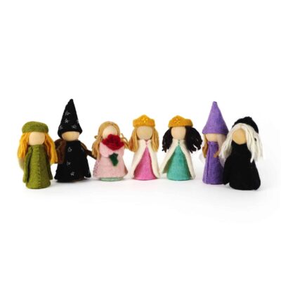 Märchenfiguren, 7 teilig aus Filz/Holz - Bauspiel