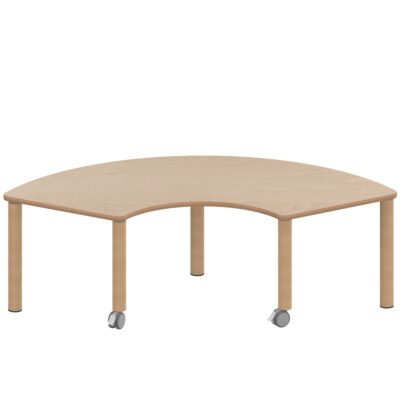 Drittelkreistisch ZALOTTI mit Schichtstoff, Massivholzbeine Ø 60 mm, fahrbar