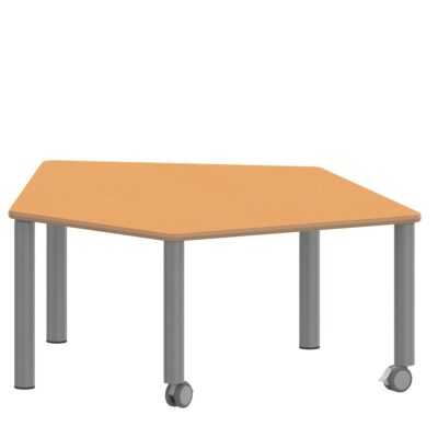 Fünfecktisch klein ZALOTTI mit Linoleum, Stahlrohrbeine Ø 60 mm, fahrbar