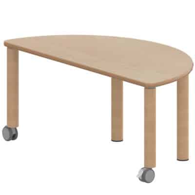 Halbrundtisch ZALOTTI mit Schichtstoff, Massivholzbeine Ø 60 mm, fahrbar
