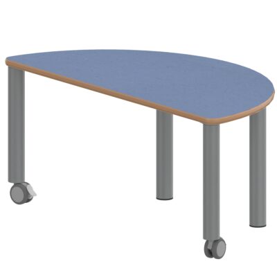 Halbrundtisch ZALOTTI mit Linoleum, Stahlrohrbeine Ø 60 mm, fahrbar