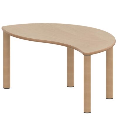 Halbrund-Wellentisch ZALOTTI mit Schichtstoff, Massivholzbeine Ø 60 mm, Stellfuß