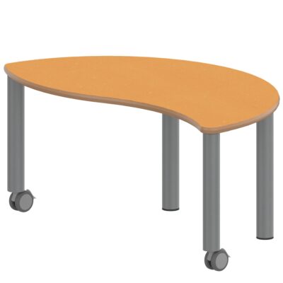 Halbrund-Wellentisch ZALOTTI mit Linoleum, Stahlrohrbeine Ø 60 mm, fahrbar