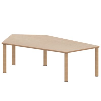 Fünfecktisch groß ZALOTTI mit Schichtstoff, Massivholzbeine Ø 60 mm, Stellfuß